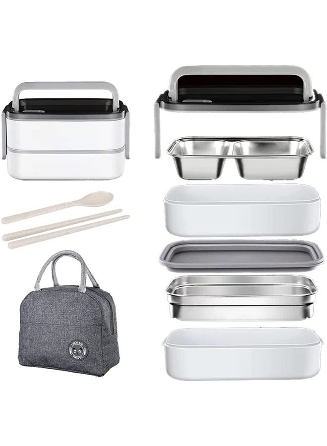 Bento Lunch Box Stainless Steel Insulated Lunchbox with 3 Compartments Food Storage Containers and insulation Bag BPA Free Airtight Snack Food for Kids & Adults