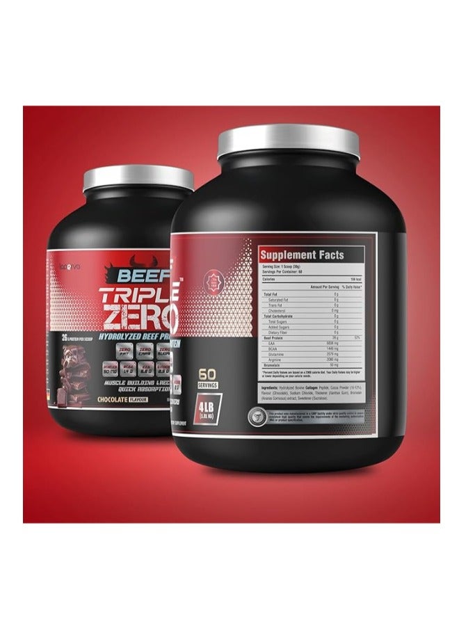 Laperva - Beef Triple Zero Hydrolyzed Protein Powder, 86% Protein, With BCAA & Glutamine, Muscle Growth & Digestive Support, 4 LB, Chocolate