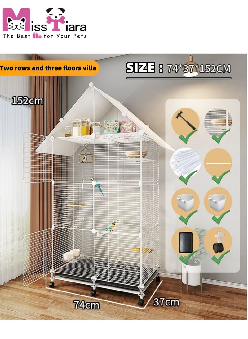 Bird Large Cage for Parakeets, Parrotlets, Cockatiels, Budgie Finch Lovebird Canary Pet Bird Accessories included Large space multiple birds fly freely with Storage design 74*37*152cm