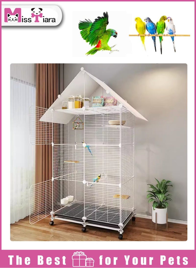 Bird Large Cage for Parakeets, Parrotlets, Cockatiels, Budgie Finch Lovebird Canary Pet Bird Accessories included Large space multiple birds fly freely with Storage design 74*37*152cm