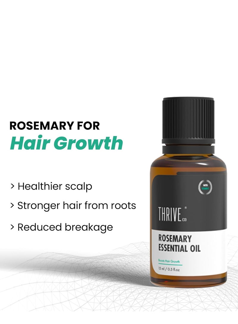 ThriveCo Rosemary Essential Oil For Hair Growth & Hair Fall Control Reduces Hair Breakage Pure Certified Organic and Natural With Vitamin E For Men and Women 15ml