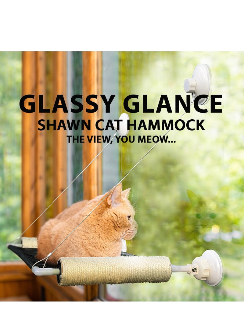 SHAWN Cat Bed |Cat Window Bed for Indoor Cats | Cat Hammock for Window with 2 Scratching Posts| Supports Up to 15 kg (64 X 45 CM) Suitable for 2 Cats | 8-cm Super Suction Cups (Glassy Glance)