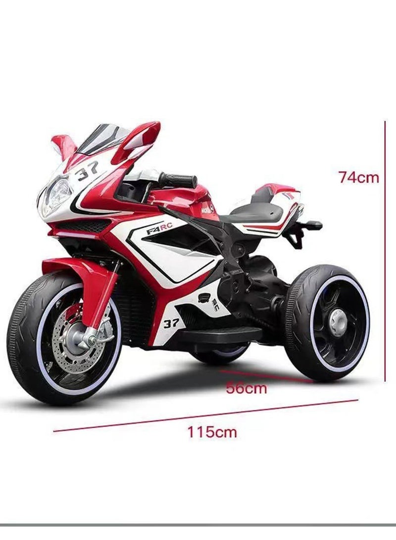 Electric Motorcycle for Kids Children's Ride-on Toys Tricycle Large 3 Wheels Motorbike Red