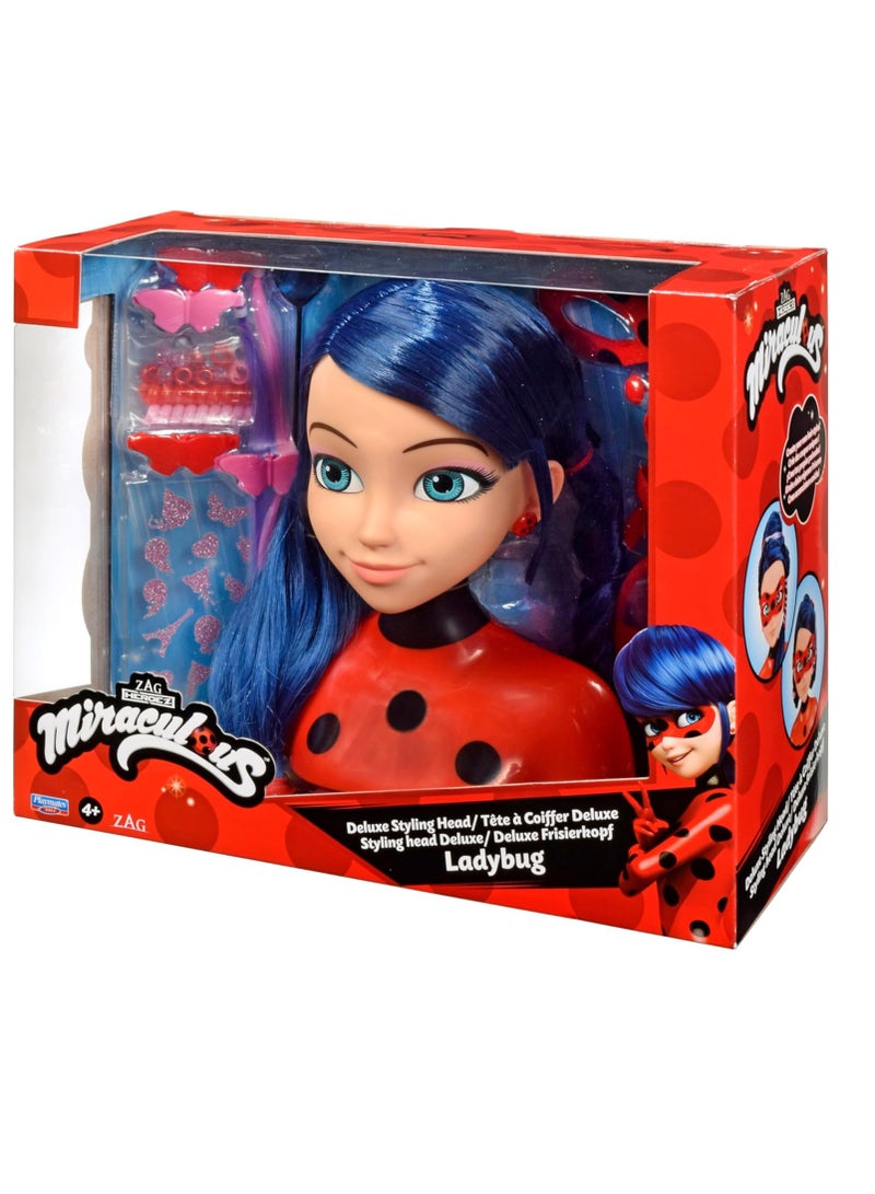 Bandai Ladybug Styling Head With Doll Hairdressing Accessories | Toy Hair Styling Doll Head Set For Children | Pretend Hair Salon | Kids Hair Dressing Role Play Sets For Girls