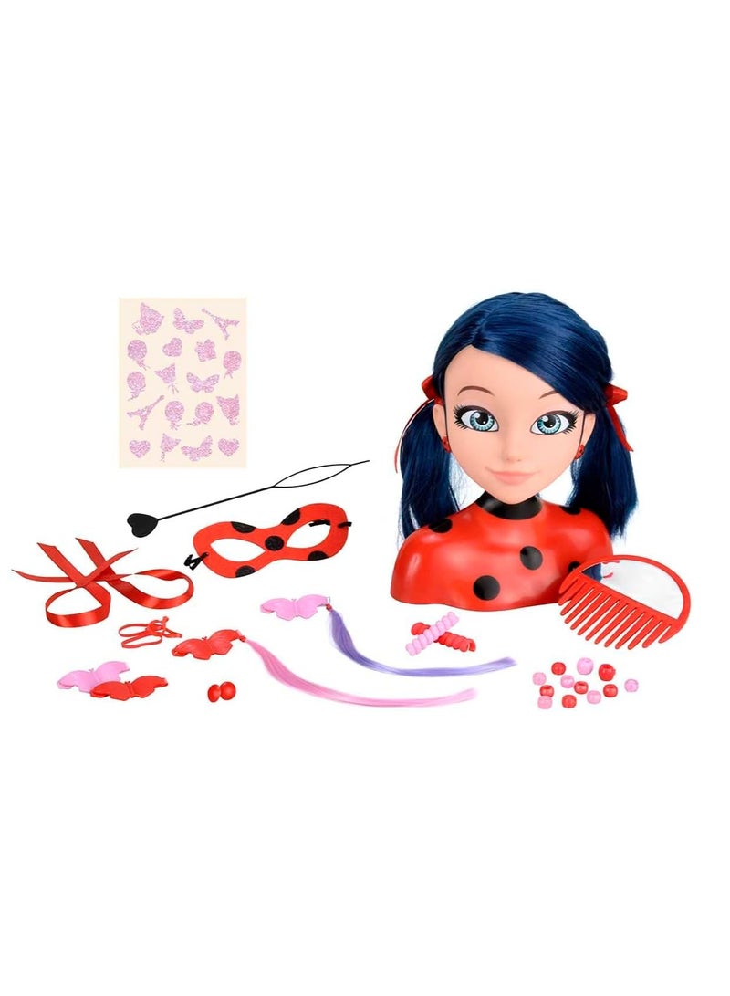 Bandai Ladybug Styling Head With Doll Hairdressing Accessories | Toy Hair Styling Doll Head Set For Children | Pretend Hair Salon | Kids Hair Dressing Role Play Sets For Girls