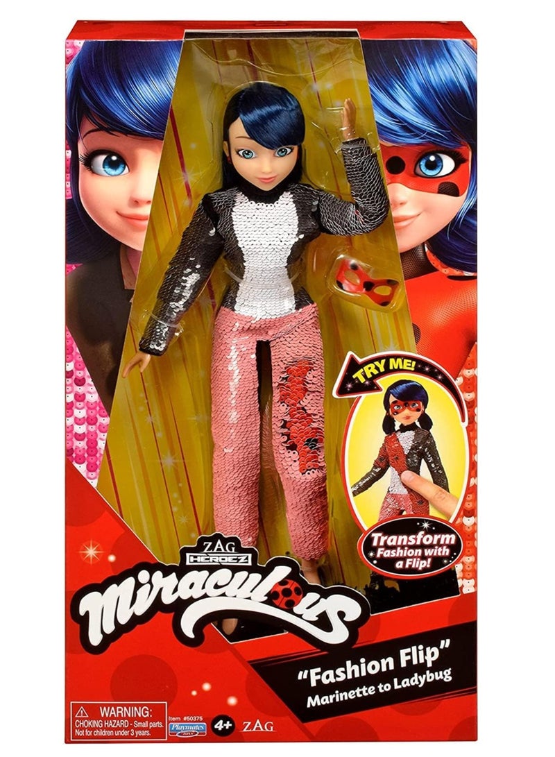 Fashion Flip Marinette To Ladybug with Sequin Outfit Doll by Playmates Toys | Material : Plastic |Fashion Doll | Age Group : 4Years+