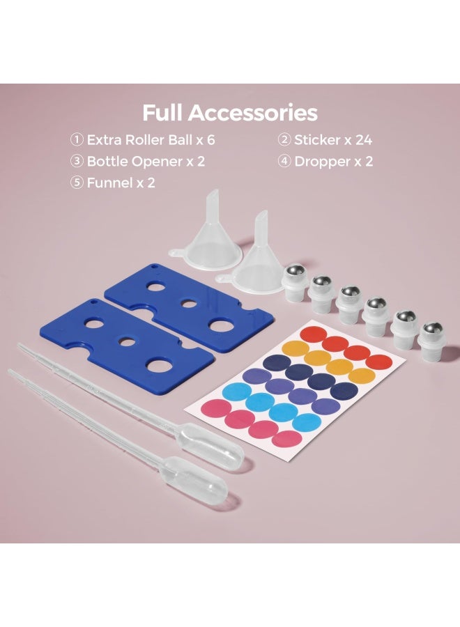 ComSaf 24 Pcs Roller Bottles for Essential Oils 10ml, Update Triple-Lock Seal Roll on Bottles Amber Perfume Glass Roller Balls for Essential Oils with Full Accessories