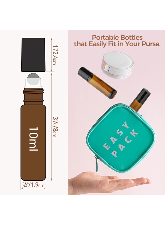 ComSaf 24 Pcs Roller Bottles for Essential Oils 10ml, Update Triple-Lock Seal Roll on Bottles Amber Perfume Glass Roller Balls for Essential Oils with Full Accessories
