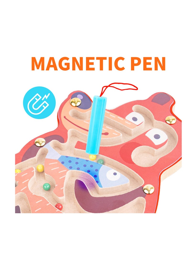 4PCS Animal Magnetic Maze Toys For Kids, Interactive Puzzle Game Board, Montessori Labyrinth, STEM Activity For Child Fine Motor Skill Development, Preschool Birthday Gift, Wooden, 7 x 8 In