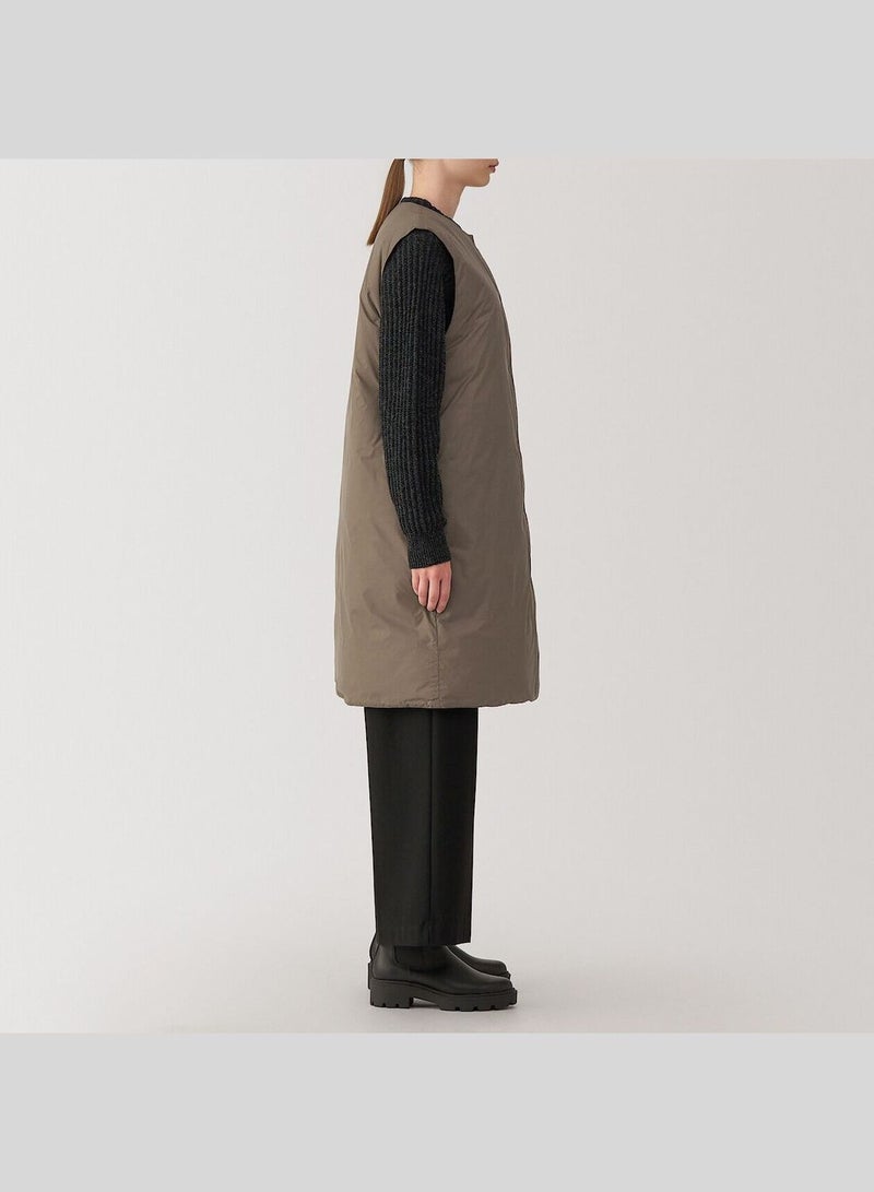 Light Weight Down Collarless Pocketable Long Vest