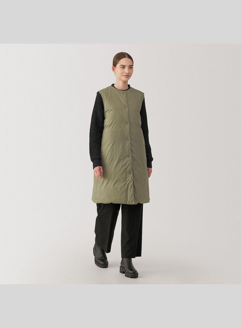 Light Weight Down Collarless Pocketable Long Vest