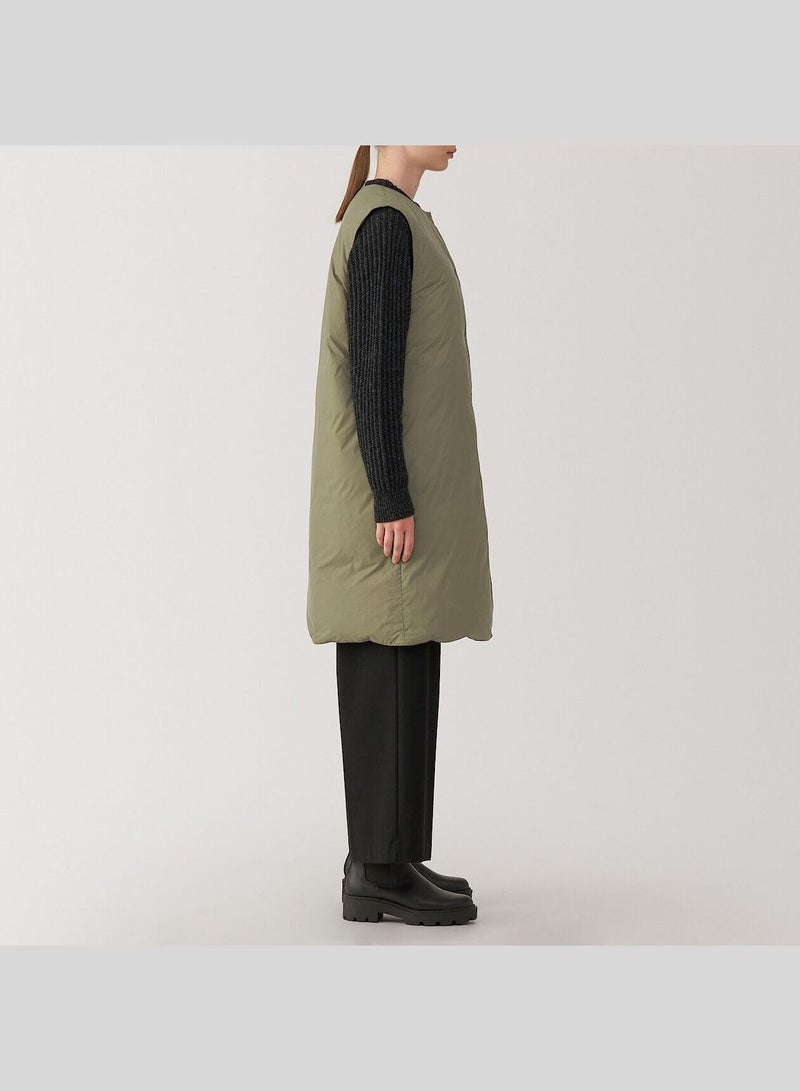 Light Weight Down Collarless Pocketable Long Vest