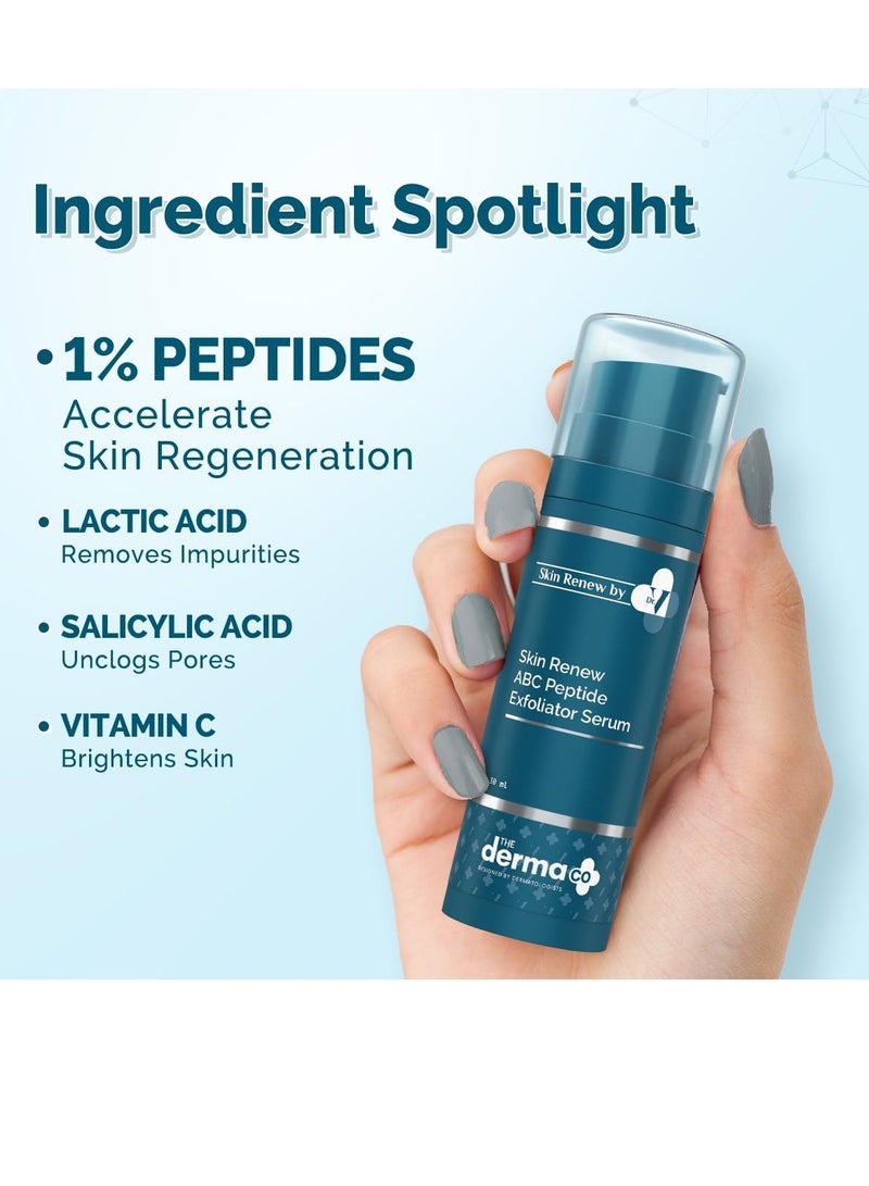 The Derma Co . X Dr.V Skin Renew Abc Peptide Exfoliator Serum With Mandelic Acid,Lactic Acid,And Peptides-30Ml 1% Salicylic Acid|Accelerates Skin Regeneration Reduces Blemishes AND Dark Spots