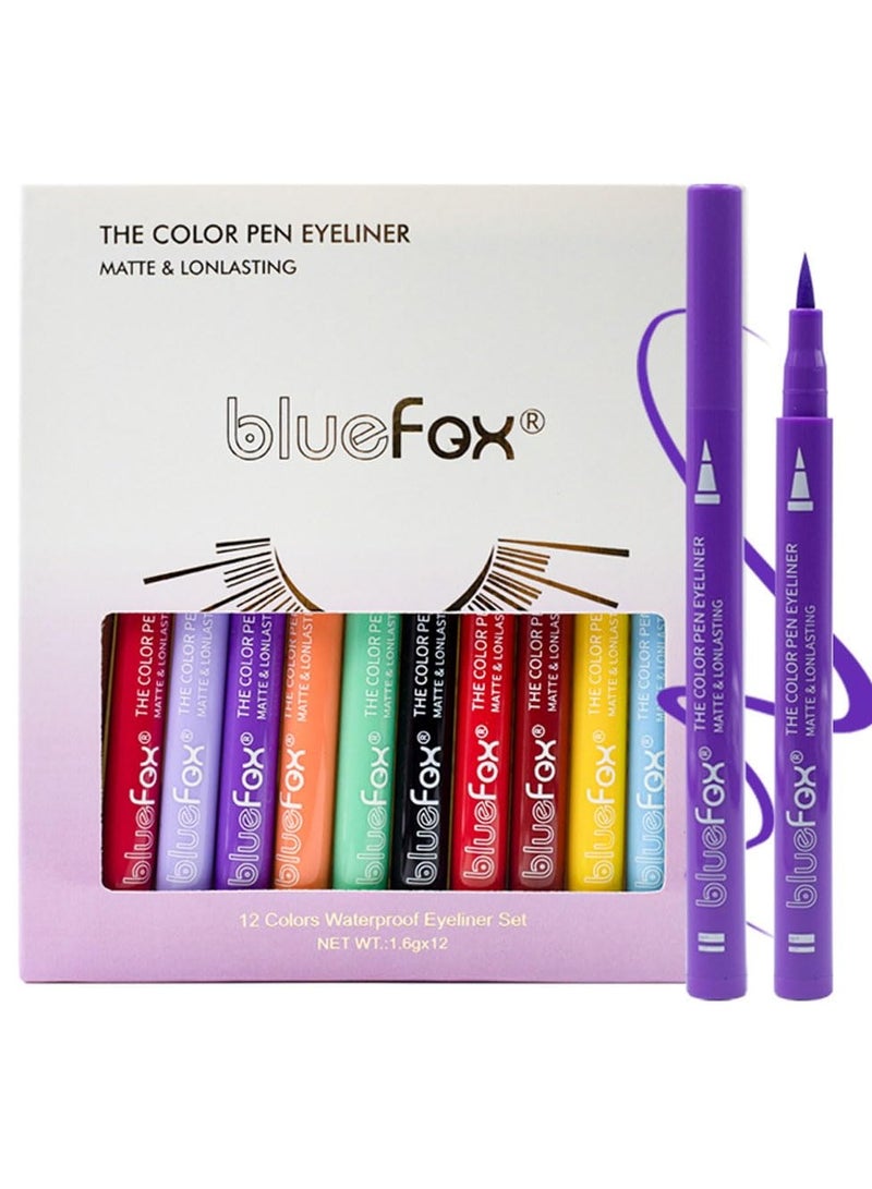 12 Pcs Colorful Liquid Eyeliner Set, Waterproof Colored Eye liner, Neon, Matte Finish, Long-Lasting, Ideal Summer Makeup for Women & Girls