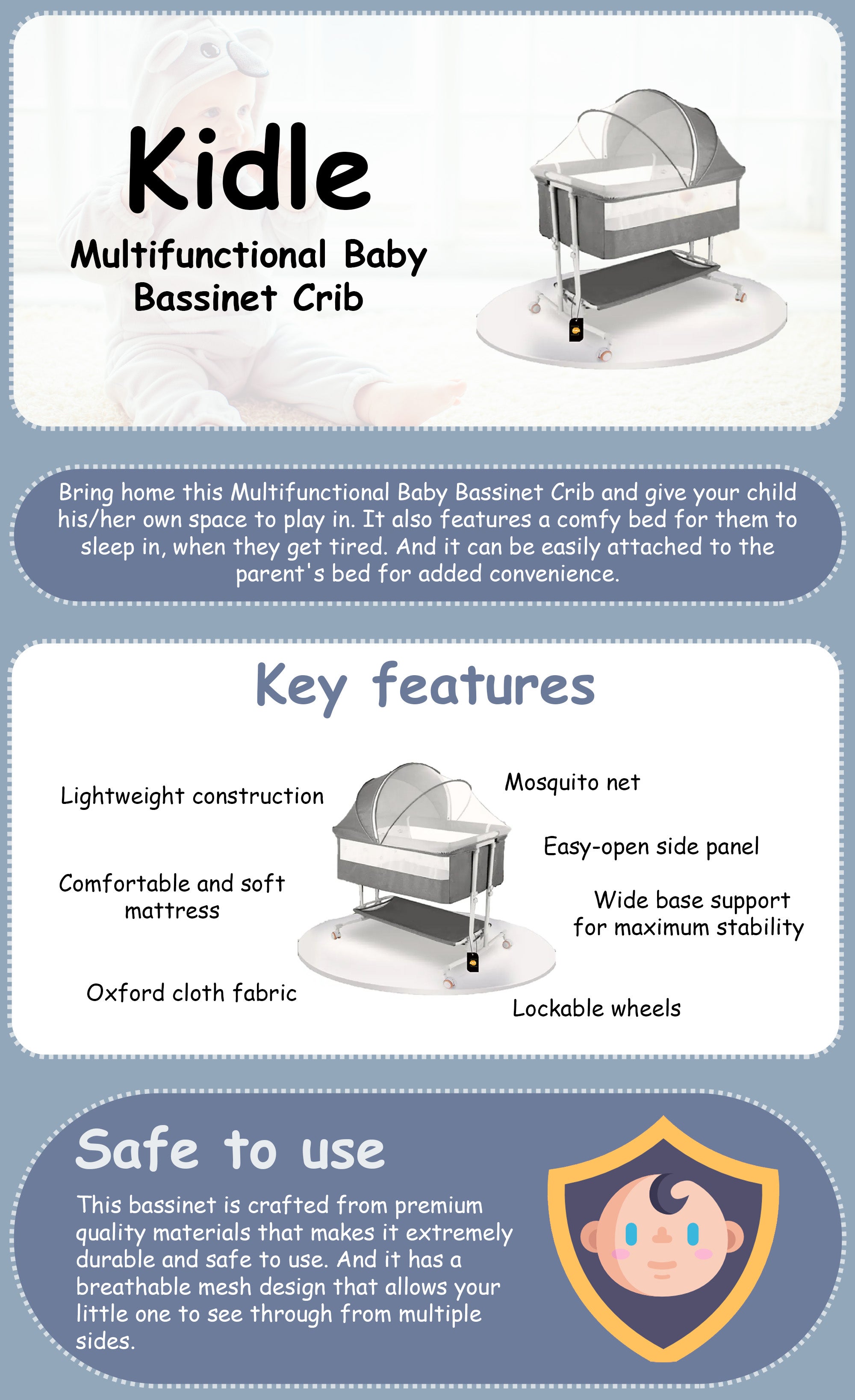 Multifunctional Baby Bassinet Crib