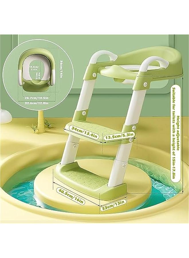 Potty Training Seat with Step Stool Ladder,Potty Training Toilet for Kids Boys Girls, Toddlers-Comfortable Safe Potty Seat with Anti-Slip Pads （GREEN NEW ）