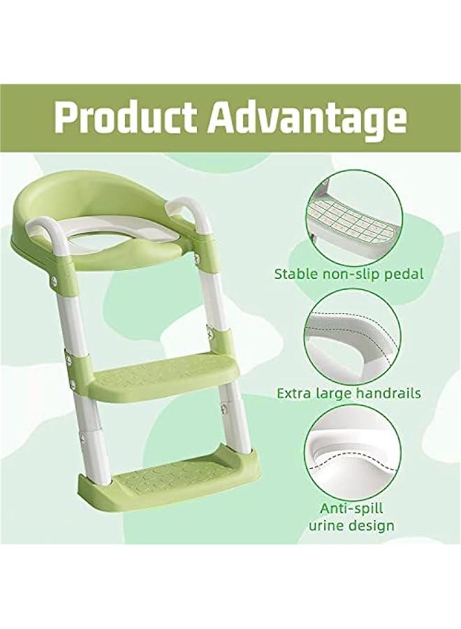 Potty Training Seat with Step Stool Ladder,Potty Training Toilet for Kids Boys Girls, Toddlers-Comfortable Safe Potty Seat with Anti-Slip Pads （GREEN NEW ）