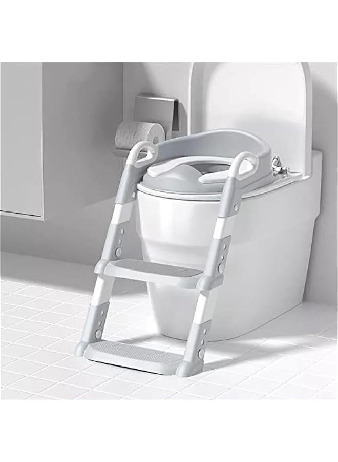 Potty Training Seat with Step Stool Ladder,Potty Training Toilet for Kids Boys Girls,Toilet Training Potty Seat Sturdy Comfortable Built in Non-Slip Steps Soft Pad for Baby Boys Girls(Grey)