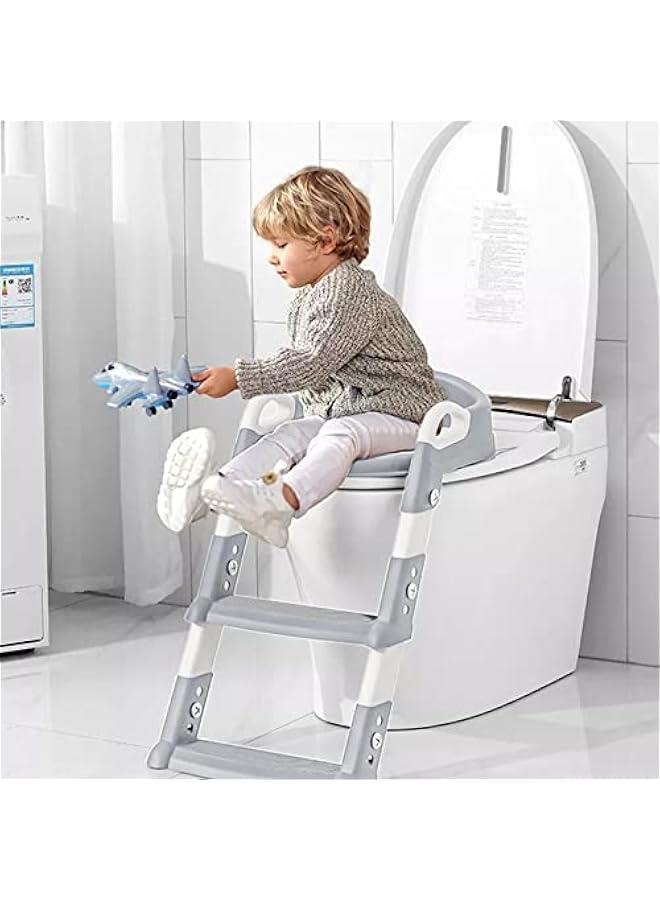 Potty Training Seat with Step Stool Ladder,Potty Training Toilet for Kids Boys Girls,Toilet Training Potty Seat Sturdy Comfortable Built in Non-Slip Steps Soft Pad for Baby Boys Girls(Grey)