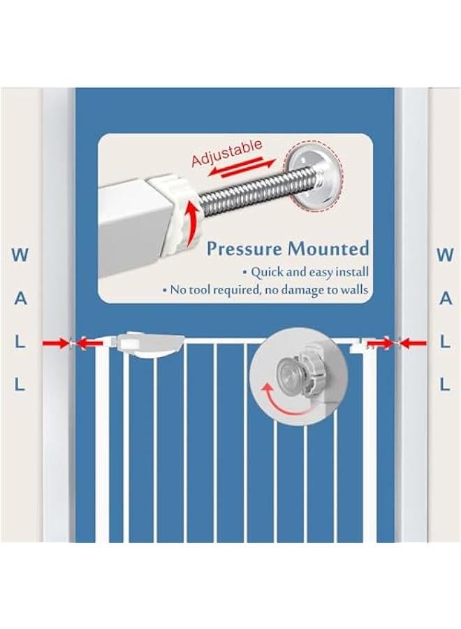 Safe Lock Baby Gate for Stairs Doorways and House 37 inch to 41 inch Extra Wide Pressure Mounted Easy Walk Through Auto Close Safety Pet Gate (White)
