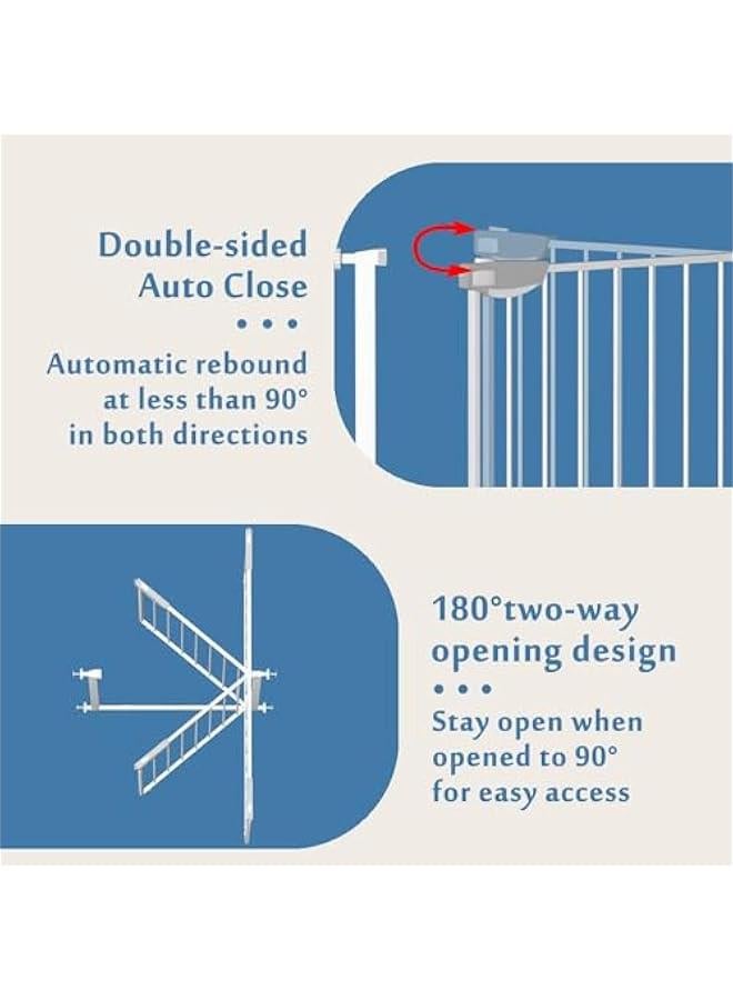 Safe Lock Baby Gate for Stairs Doorways and House 37 inch to 41 inch Extra Wide Pressure Mounted Easy Walk Through Auto Close Safety Pet Gate (White)