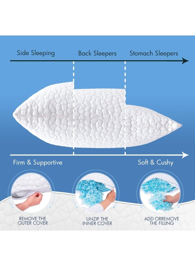 Supa Modern Cooling Bed Pillows For Sleeping 2 Pack Shredded Memory Foam Adjustable Cool Bamboo Pillow For Side Back Stomach Sleepers -Luxury Gel Queen Size Set Of 2 With Washable Removable Cover