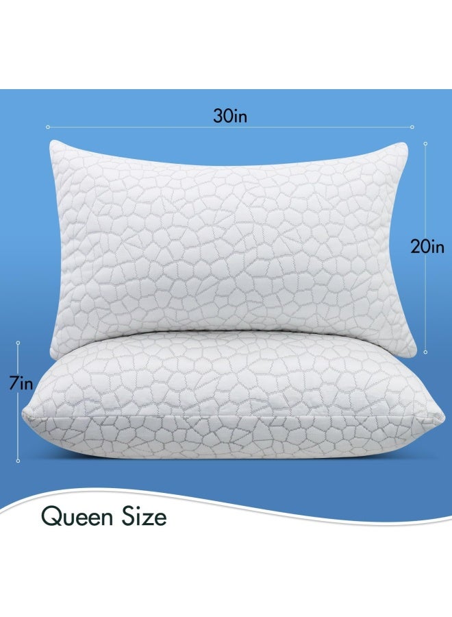 Supa Modern Cooling Bed Pillows For Sleeping 2 Pack Shredded Memory Foam Adjustable Cool Bamboo Pillow For Side Back Stomach Sleepers -Luxury Gel Queen Size Set Of 2 With Washable Removable Cover