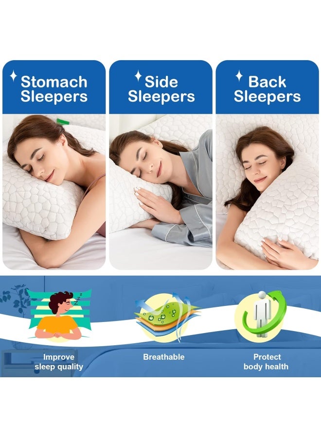 Supa Modern Cooling Bed Pillows For Sleeping 2 Pack Shredded Memory Foam Adjustable Cool Bamboo Pillow For Side Back Stomach Sleepers -Luxury Gel Queen Size Set Of 2 With Washable Removable Cover