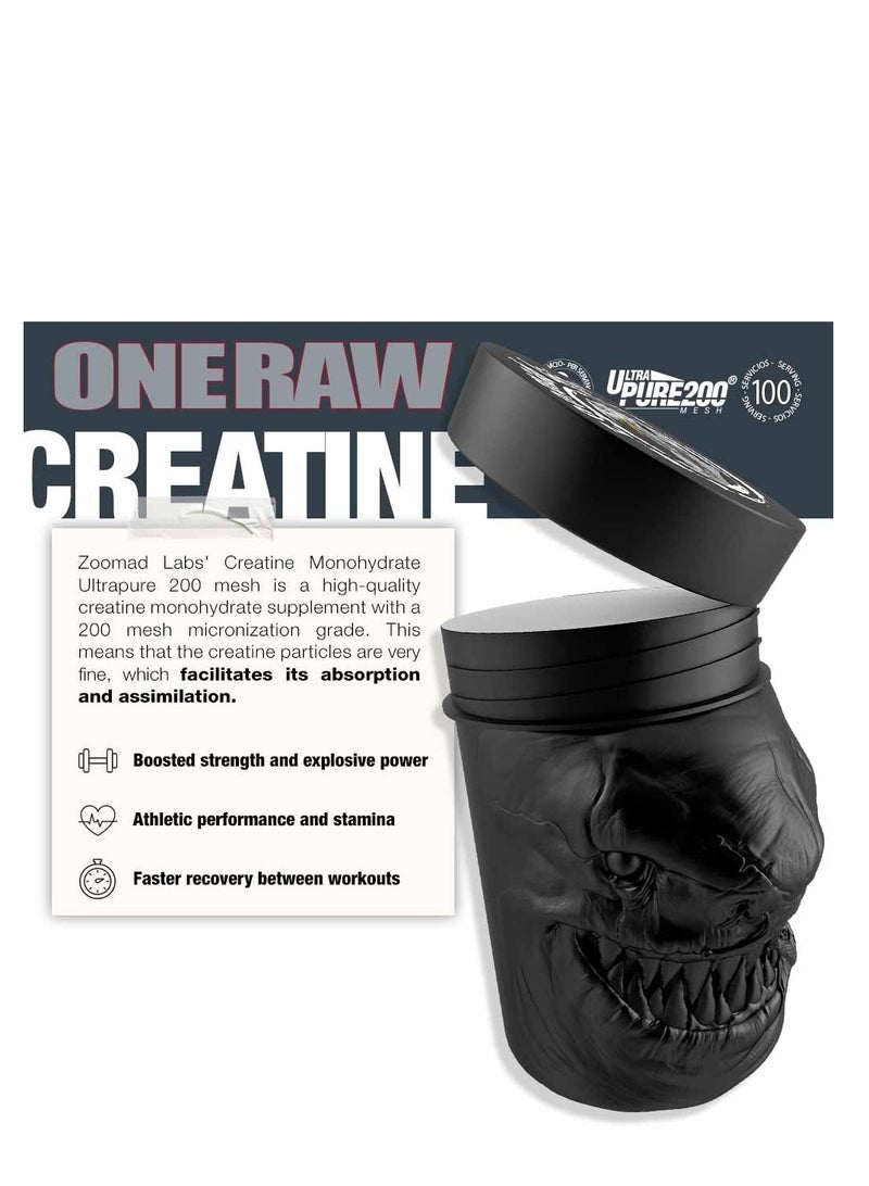 Zoomad Labs One Raw Creatine - Ultrapure Micronized Creatine Monohydrate 200 Mesh for Energy and Muscle Recovery, Neutral Flavor, 300g, 100 Servings