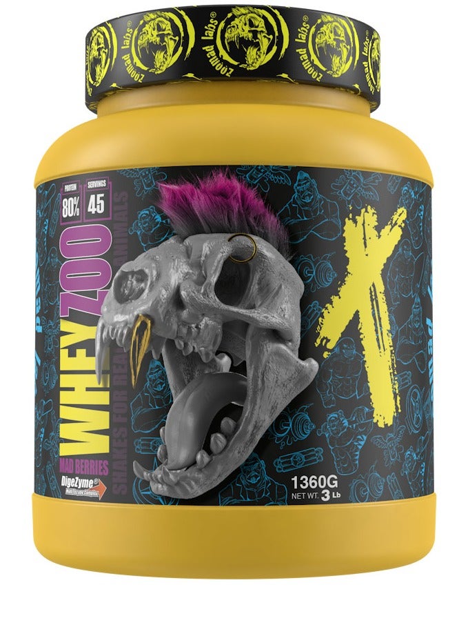 Zoomad Labs WheyZoo - Spanish Made, High-Quality, Whey Protein Concentrate, 3LB, Mad Berries Flavor , 45 Servings