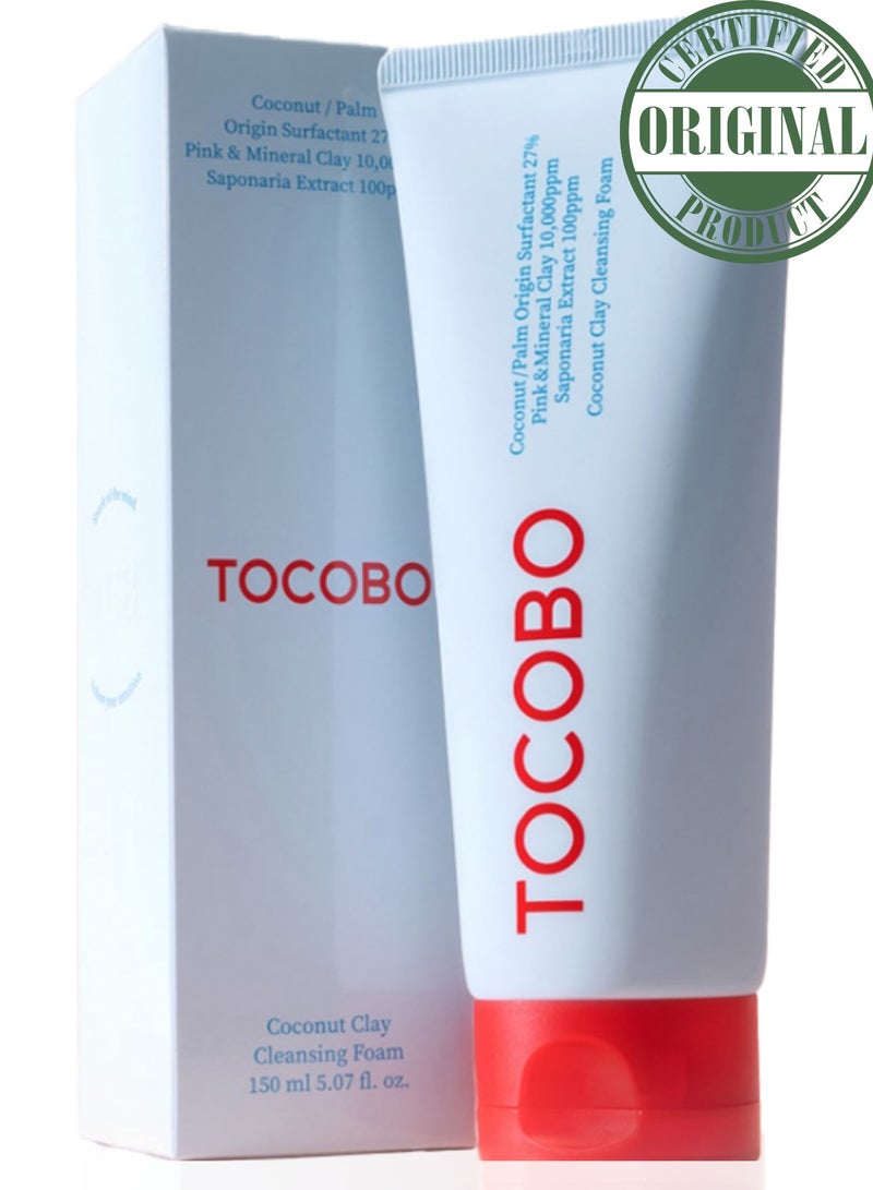 TOCOBO Coconut Clay Cleansing Foam 150ml – Micro Bubble Gel Cleanser for Deep Cleaning, Pore Treatment, Hydrating Facial Cleanser, Sebum Absorption, and Gentle Exfoliation