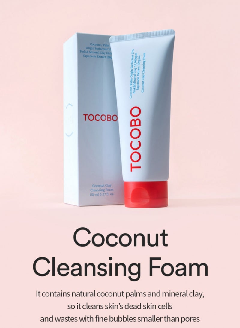 TOCOBO Coconut Clay Cleansing Foam 150ml – Micro Bubble Gel Cleanser for Deep Cleaning, Pore Treatment, Hydrating Facial Cleanser, Sebum Absorption, and Gentle Exfoliation