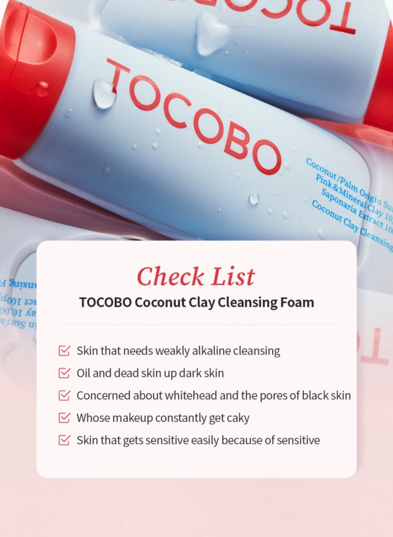 TOCOBO Coconut Clay Cleansing Foam 150ml – Micro Bubble Gel Cleanser for Deep Cleaning, Pore Treatment, Hydrating Facial Cleanser, Sebum Absorption, and Gentle Exfoliation