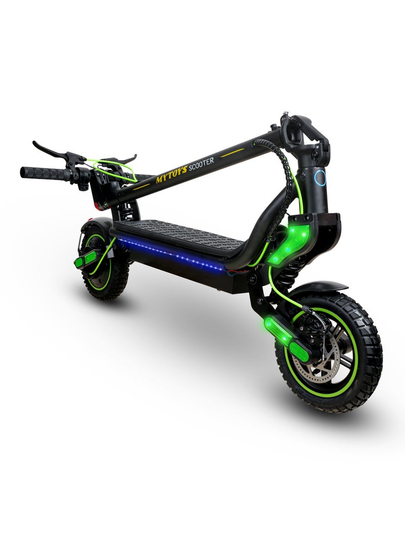 Mytoys MT650 2024 Model - Neon Green - Folding Electric Scooter - Brush less Motor 350W - 12-18km Range Battery 5.2Ah - Speed up to 45kmh With Front and Rear Suspension