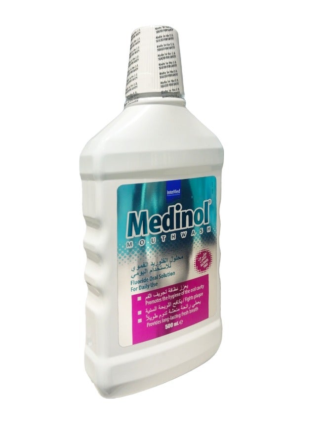 Medinol Mouthwash - Fluoride Oral Solution, Alcohol-Free, Daily Use, Long-Lasting Fresh Breath - 500ml