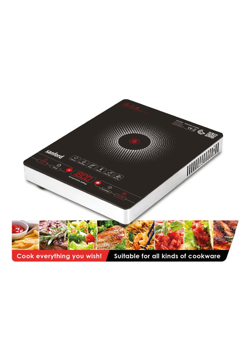 2200W Digital Induction Cooktop with Digital Display, 8 Temperature Settings, Tempered Glass, Suitable For All Cookware SF5160IC BS Black