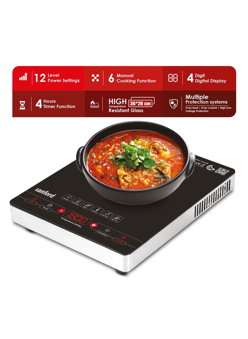 2200W Digital Induction Cooktop with Digital Display, 8 Temperature Settings, Tempered Glass, Suitable For All Cookware SF5160IC BS Black