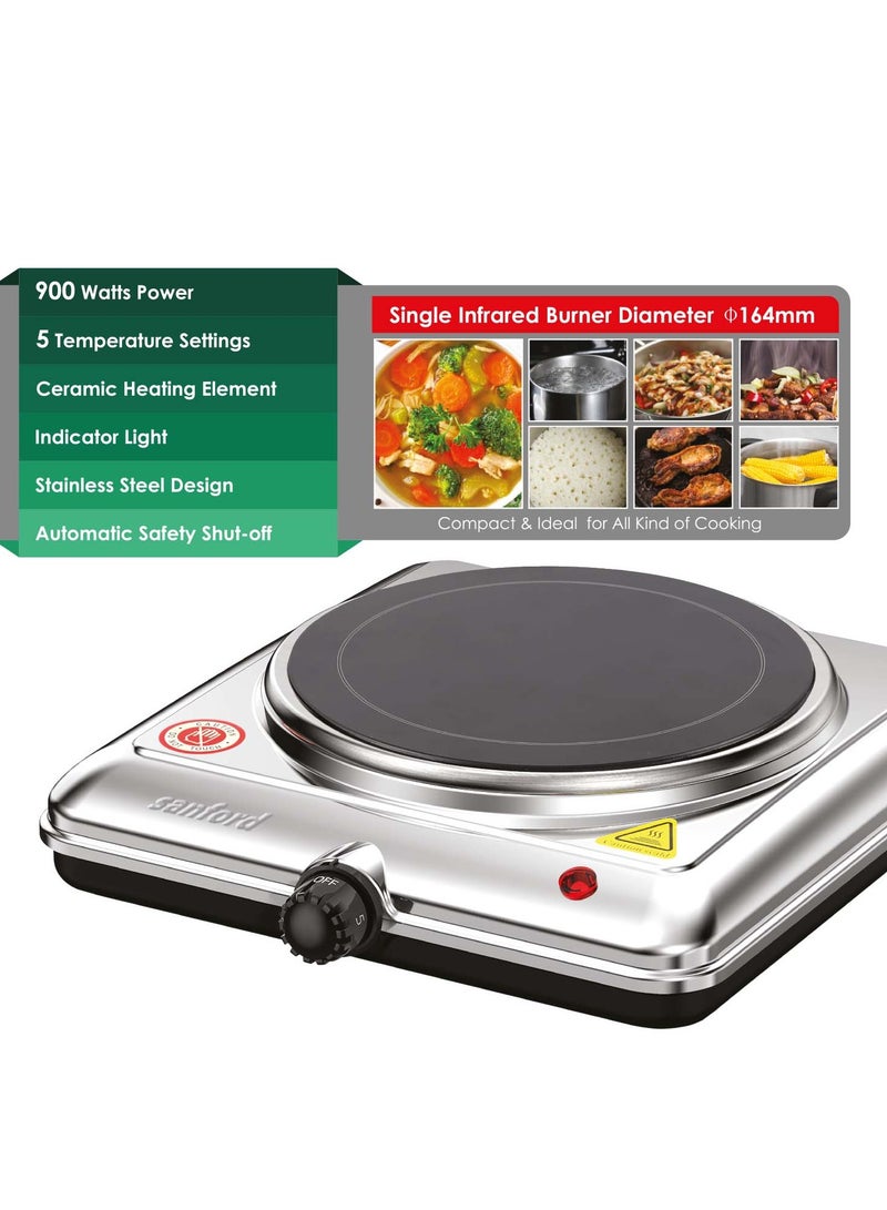 Stainless Steel Electric Infrared Induction Cooker Single Burner with 5 Temperature Settings and Overheat Protection SF5003IC BS Silver