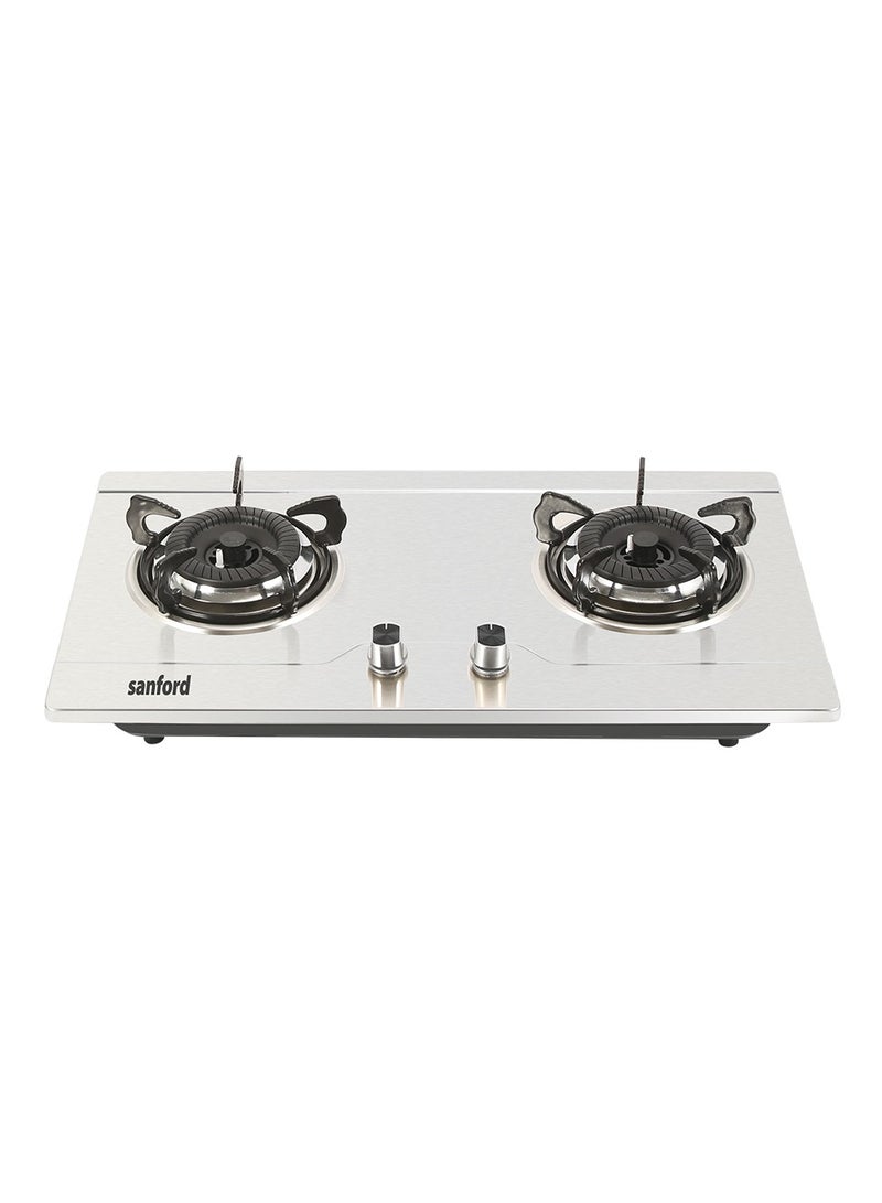 Stainless Steel Gas Stove 2 Burner, Heavy Cast Iron Burners, Low Gas Consumption SF5402GC Silver