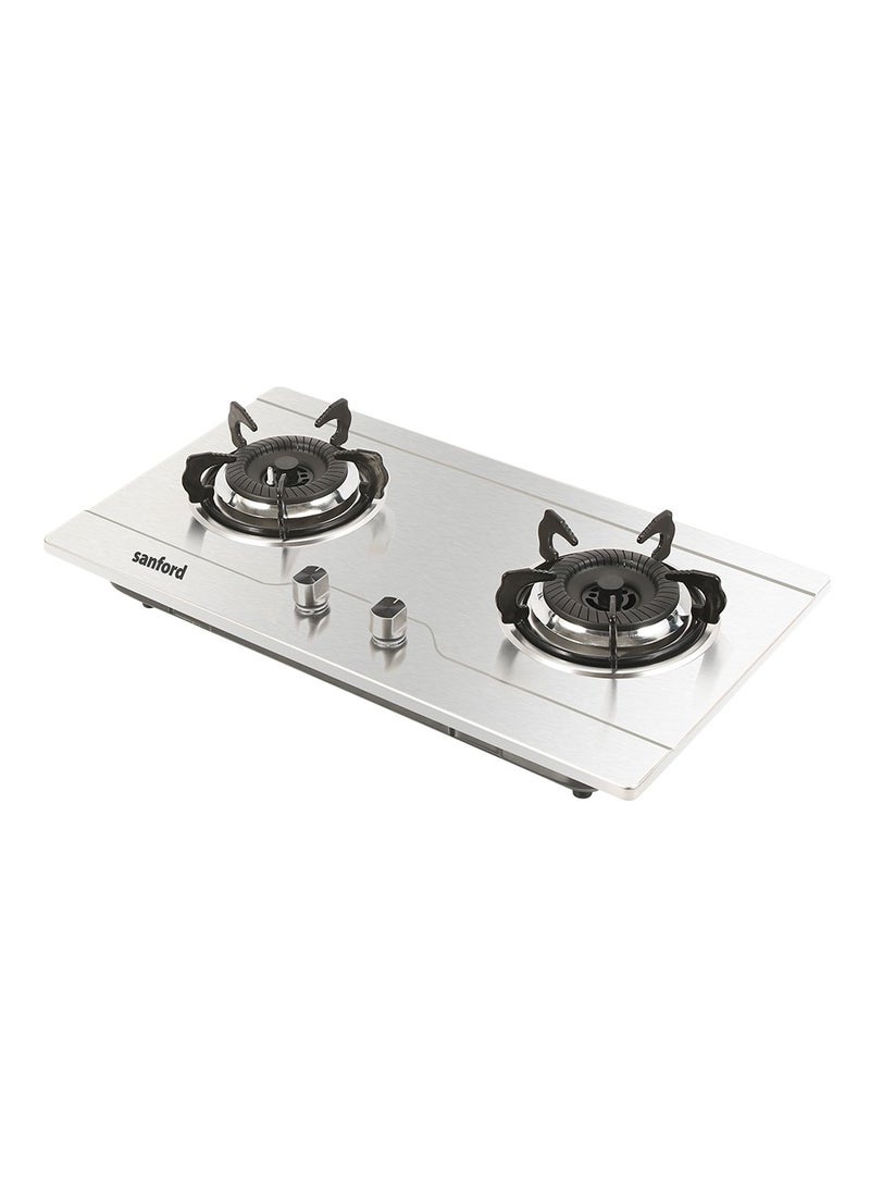 Stainless Steel Gas Stove 2 Burner, Heavy Cast Iron Burners, Low Gas Consumption SF5402GC Silver