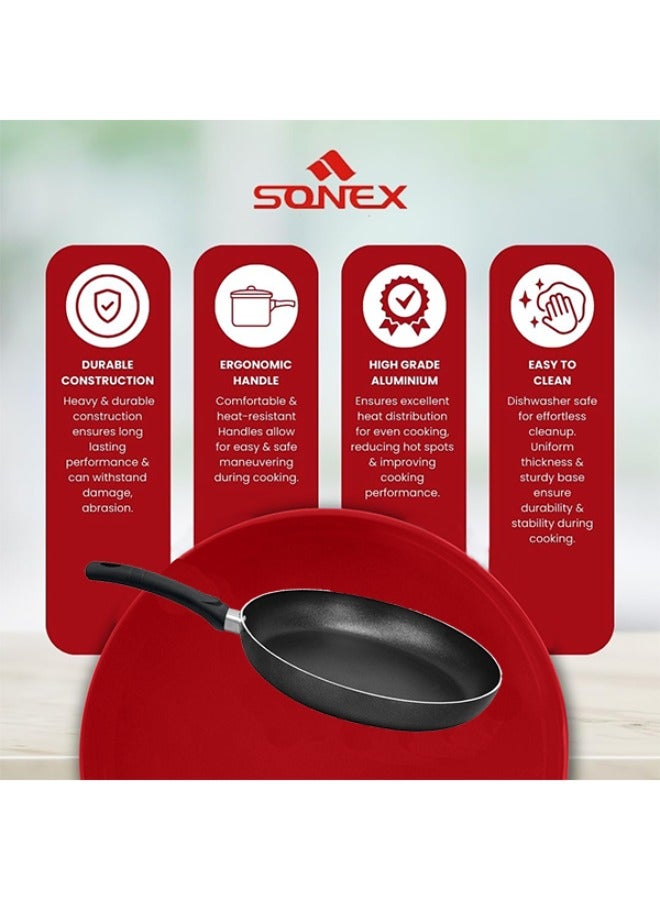 Sonex Non Stick Classic Fry Pan, Teflon Coating, Advanced Heat Distribution, Ergonomic Stay-Cool Handle, Hard Enamel Exterior, Super Strong Nonstick, Grey, Sizes 20-32 cm, Durable & Scratch-Resistant