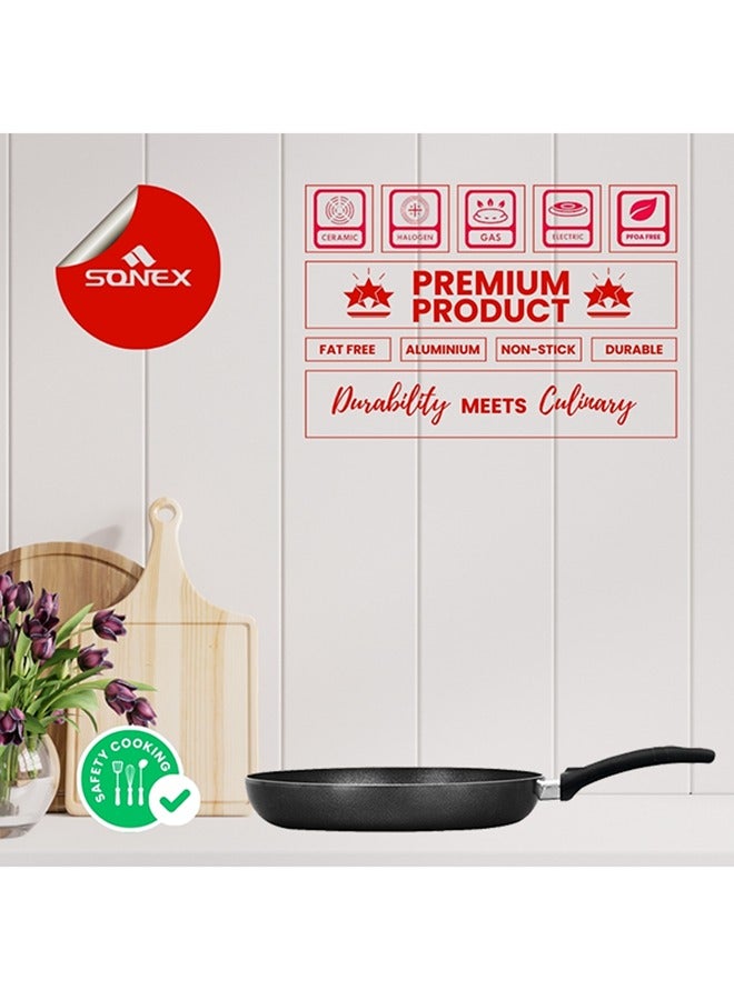 Sonex Non Stick Classic Fry Pan, Teflon Coating, Advanced Heat Distribution, Ergonomic Stay-Cool Handle, Hard Enamel Exterior, Super Strong Nonstick, Grey, Sizes 20-32 cm, Durable & Scratch-Resistant