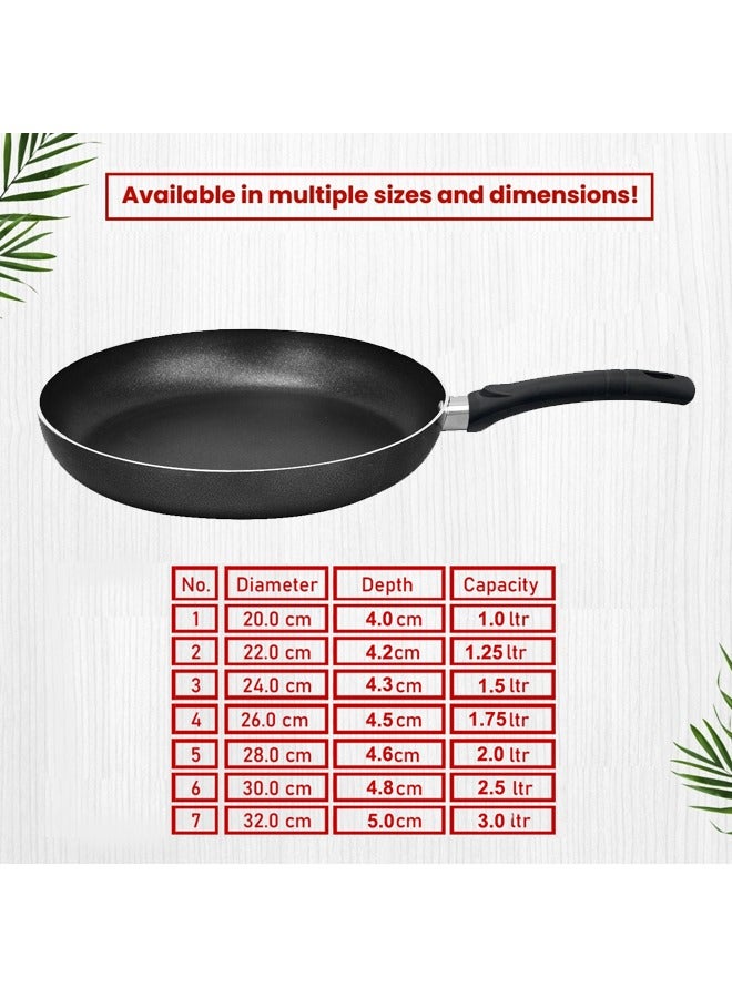 Sonex Non Stick Classic Fry Pan, Teflon Coating, Advanced Heat Distribution, Ergonomic Stay-Cool Handle, Hard Enamel Exterior, Super Strong Nonstick, Grey, Sizes 20-32 cm, Durable & Scratch-Resistant