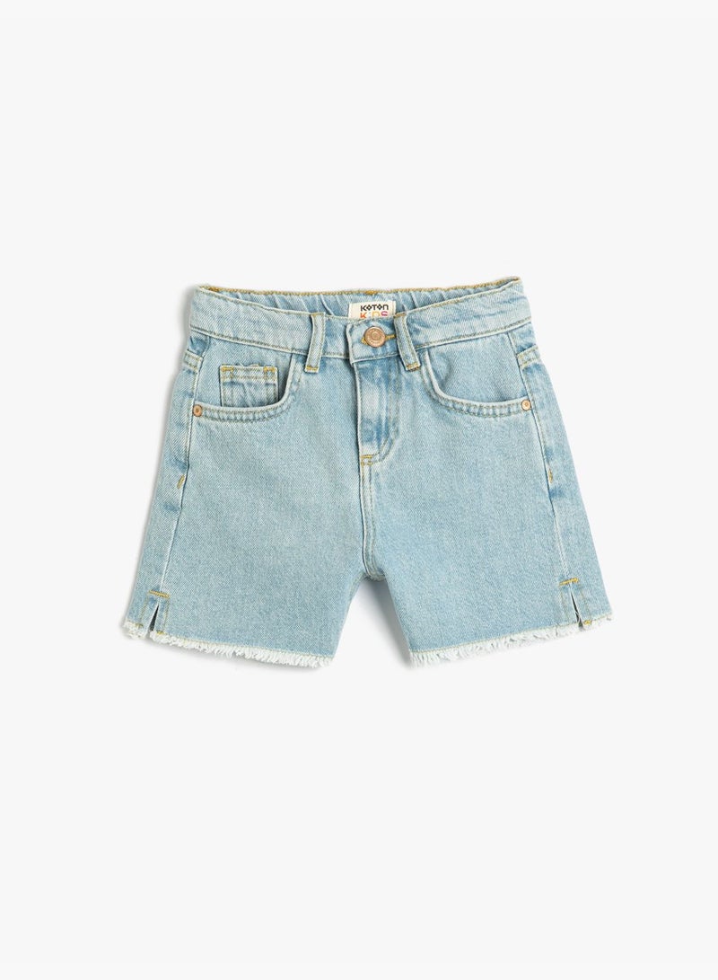 Jean Short Elastic Waistband Pockets Cotton