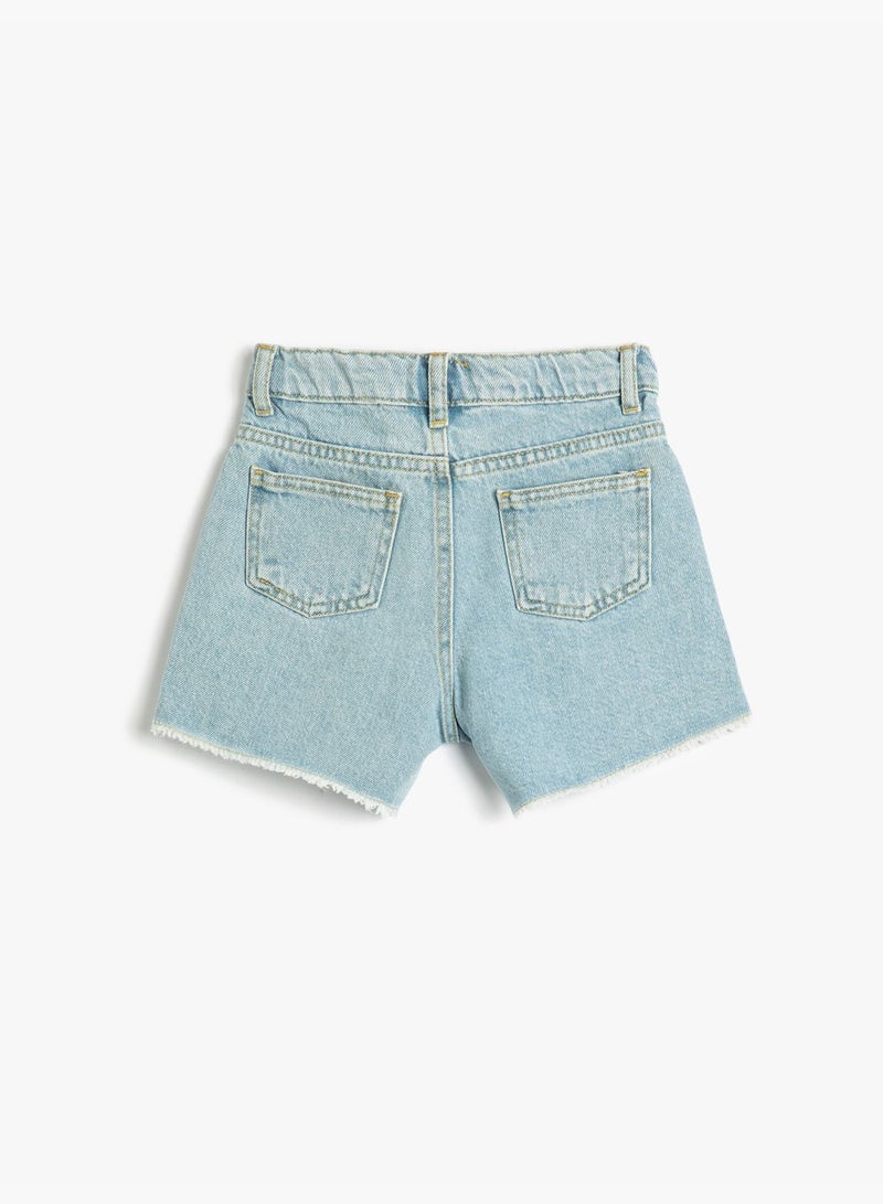 Jean Short Elastic Waistband Pockets Cotton