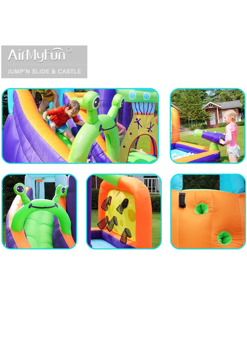 AirMyFun Inflatable Water slide Frog Theme Bounce House for Big Kids 8-12 with Long Slide and Spray Water Gun for Kids Backyard Inflatable Bouncy Castle