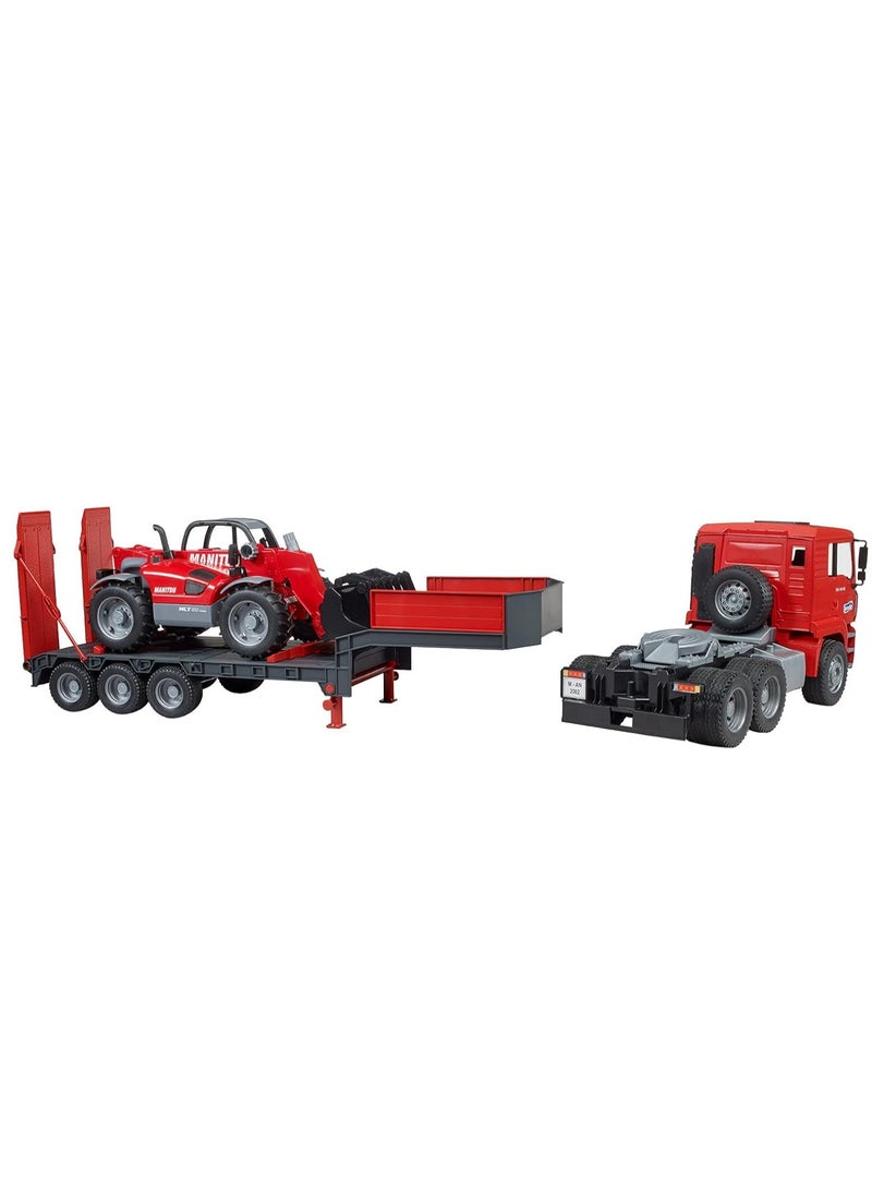 Bruder MAN TGA Truck with Low Loader Trailer and Manitou Telehandler