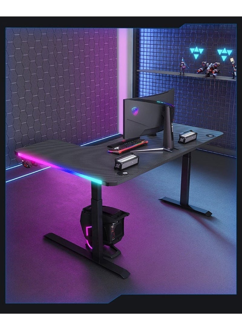 Multifunctional Adjustable Height Gaming Desk with RGB LED Lights, Wireless Remote, Handle Rack, Cup Holder and Headphone Hook 160 CM