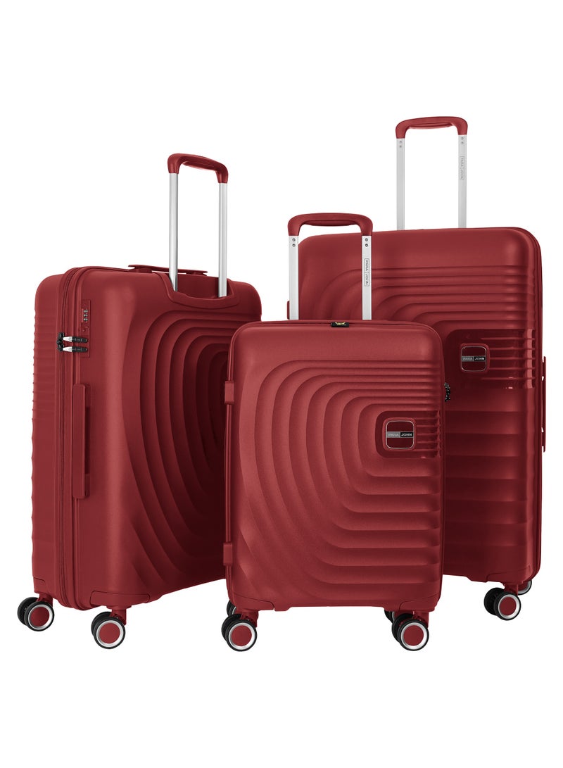 3 Piece with Trolley Set with Lightweight Polypropylene Shell 8 Spinner Wheels for Travel Wine Red