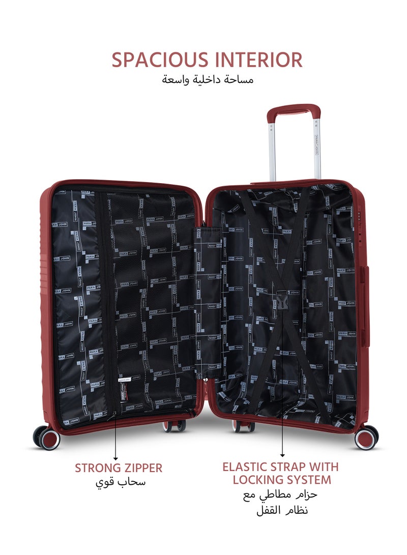 3 Piece with Trolley Set with Lightweight Polypropylene Shell 8 Spinner Wheels for Travel Wine Red